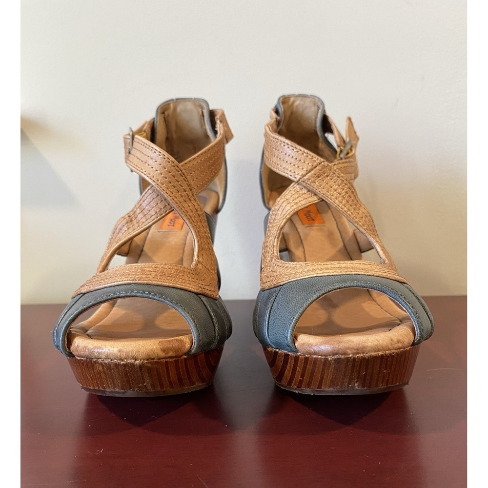 Miz Mooz Petra Wedge Heel Sandals Women's Size 6.5 Blue and Beige Leather Shoes - Picture 8 of 10